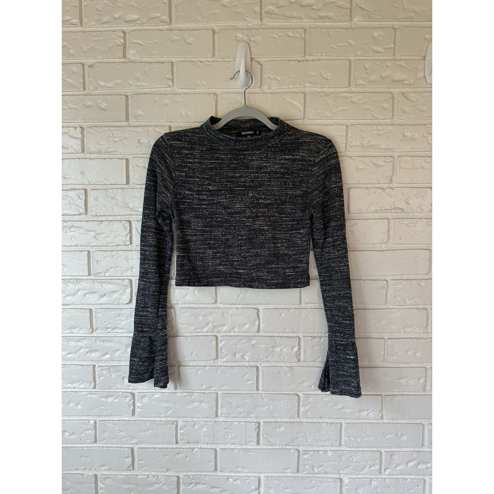Women's Missguided Grey Bell Sleeve Crop Top Sz 4